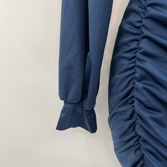 Dresses Dark Blue L Overlap Collar Ruched Draped Side Dress - NWOT (Size Small) - Picture 4 of 7